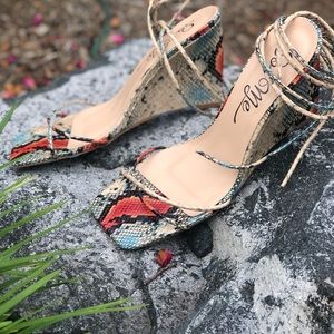 BRAND NEW w/box faux snake skin strappy wedge sandal.